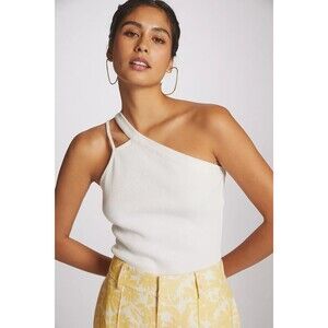 Anthropologie Maeve One-Shoulder Blouse Tank Top Ribbed Ivory L NWD 255835